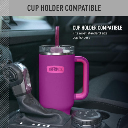 Stainless Steel Cup Holder Mug - 40 Ounce, Granite - Insulated Tumbler with Lid and Straw, Plus Leak-Resistant Slide Lock