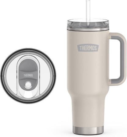 Stainless Steel Cup Holder Mug - 40 Ounce, Granite - Insulated Tumbler with Lid and Straw, Plus Leak-Resistant Slide Lock