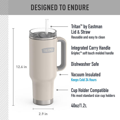Stainless Steel Cup Holder Mug - 40 Ounce, Granite - Insulated Tumbler with Lid and Straw, Plus Leak-Resistant Slide Lock