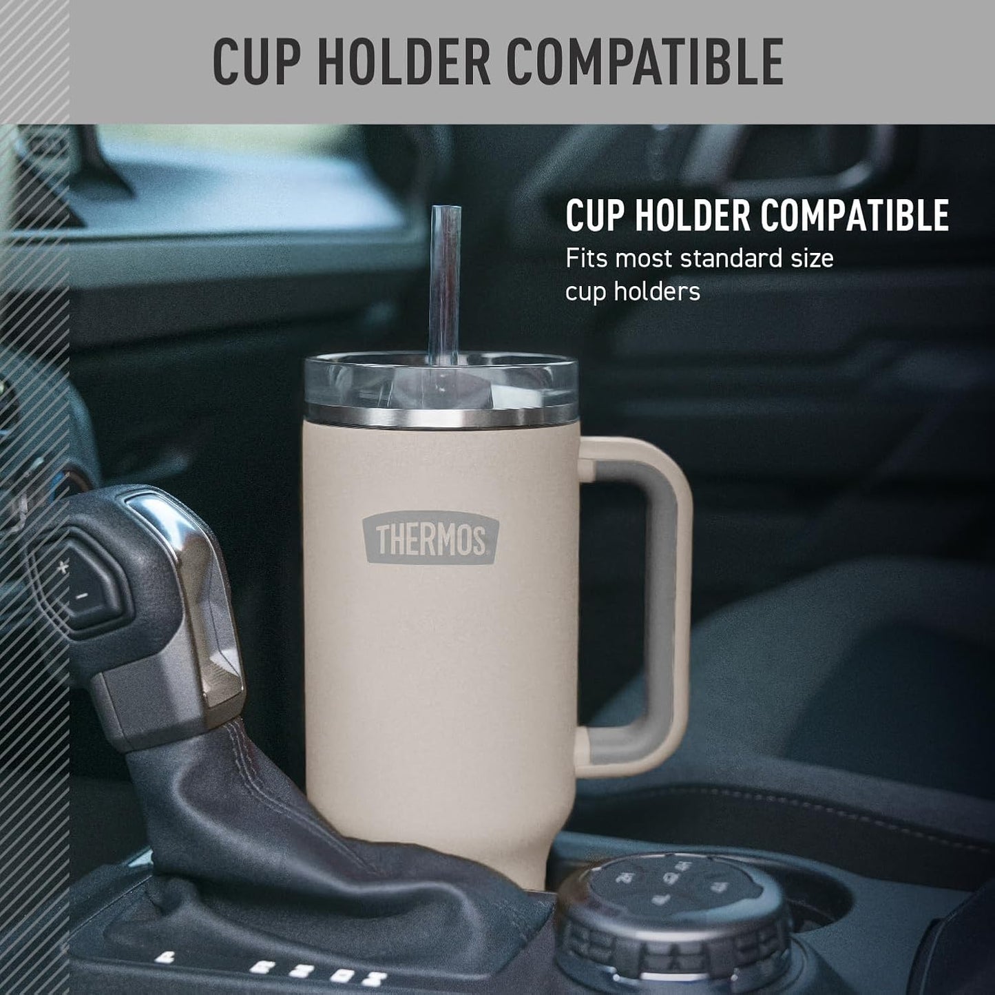 Stainless Steel Cup Holder Mug - 40 Ounce, Granite - Insulated Tumbler with Lid and Straw, Plus Leak-Resistant Slide Lock