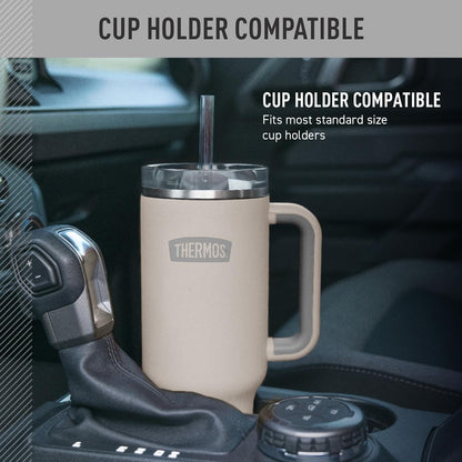 Stainless Steel Cup Holder Mug - 40 Ounce, Granite - Insulated Tumbler with Lid and Straw, Plus Leak-Resistant Slide Lock