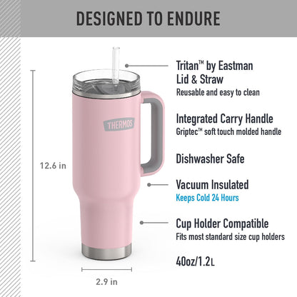 Stainless Steel Cup Holder Mug - 40 Ounce, Granite - Insulated Tumbler with Lid and Straw, Plus Leak-Resistant Slide Lock