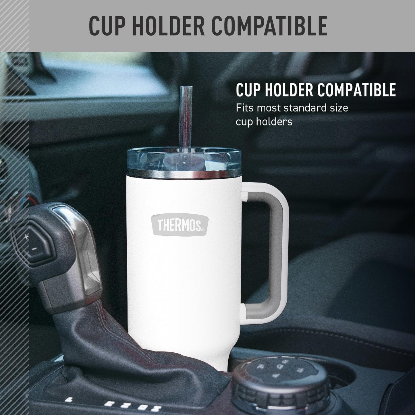 Stainless Steel Cup Holder Mug - 40 Ounce, Granite - Insulated Tumbler with Lid and Straw, Plus Leak-Resistant Slide Lock