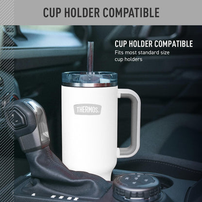Stainless Steel Cup Holder Mug - 40 Ounce, Granite - Insulated Tumbler with Lid and Straw, Plus Leak-Resistant Slide Lock