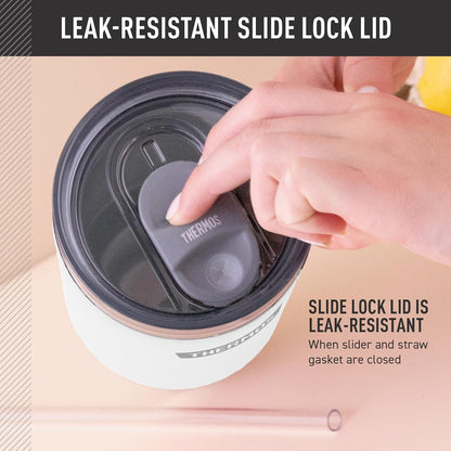Stainless Steel Cup Holder Mug - 40 Ounce, Granite - Insulated Tumbler with Lid and Straw, Plus Leak-Resistant Slide Lock