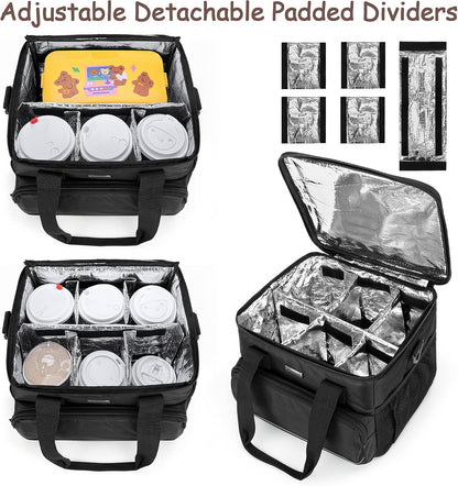 6-Cup Drink Carrier for Delivery Insulated Tote Bag, Black | Adjustable Dividers, Handle & Shoulder Strap,Reusable for Beverages,Food Take Out,Outdoors