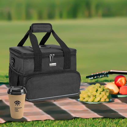 6-Cup Drink Carrier for Delivery Insulated Tote Bag, Black | Adjustable Dividers, Handle & Shoulder Strap,Reusable for Beverages,Food Take Out,Outdoors
