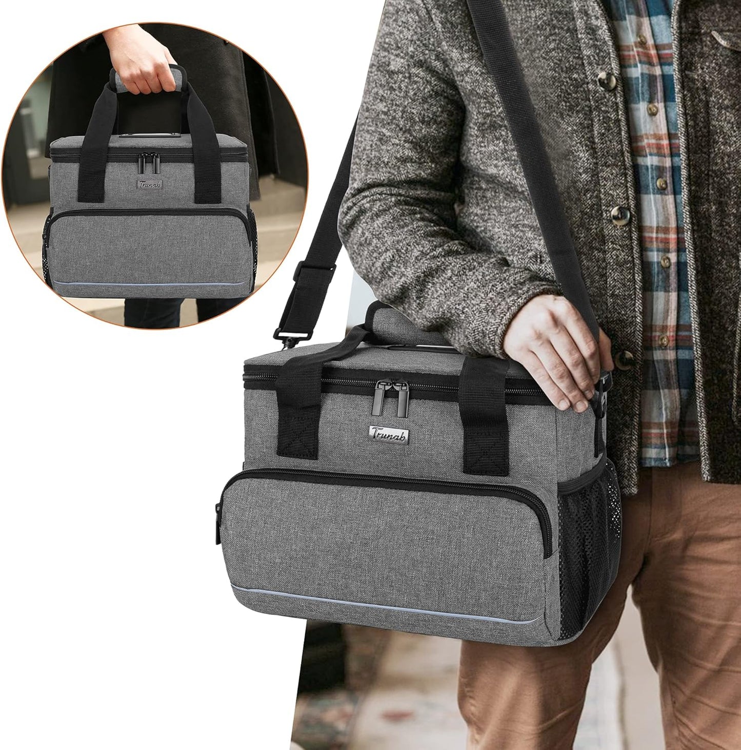 6-Cup Drink Carrier for Delivery Insulated Tote Bag, Black | Adjustable Dividers, Handle & Shoulder Strap,Reusable for Beverages,Food Take Out,Outdoors