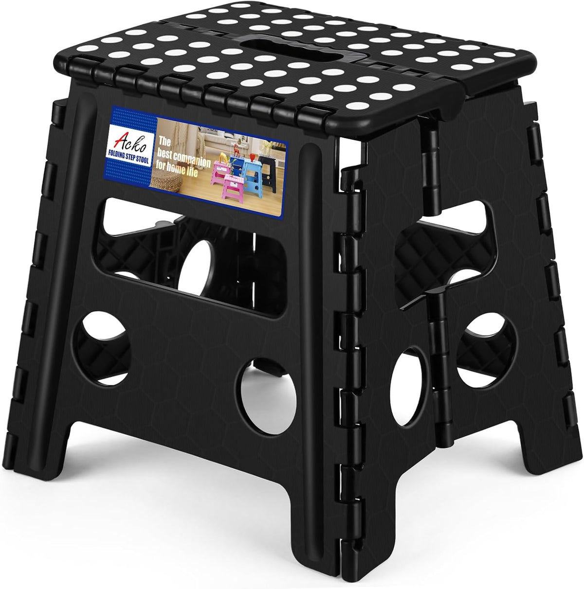 13 Inch Folding Step Stool, Holds 300 lb for Adults and Kids, Black