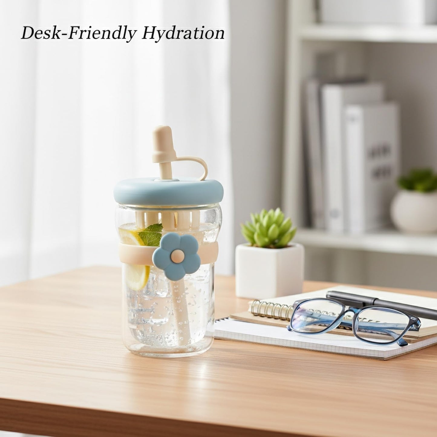 16.9 oz Double-Wall Glass Tumbler with Lid & Straw, Insulated Cup for Hot & Cold Drinks, Fits Cup Holders