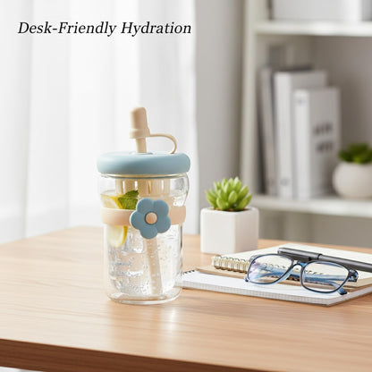 16.9 oz Double-Wall Glass Tumbler with Lid & Straw, Insulated Cup for Hot & Cold Drinks, Fits Cup Holders