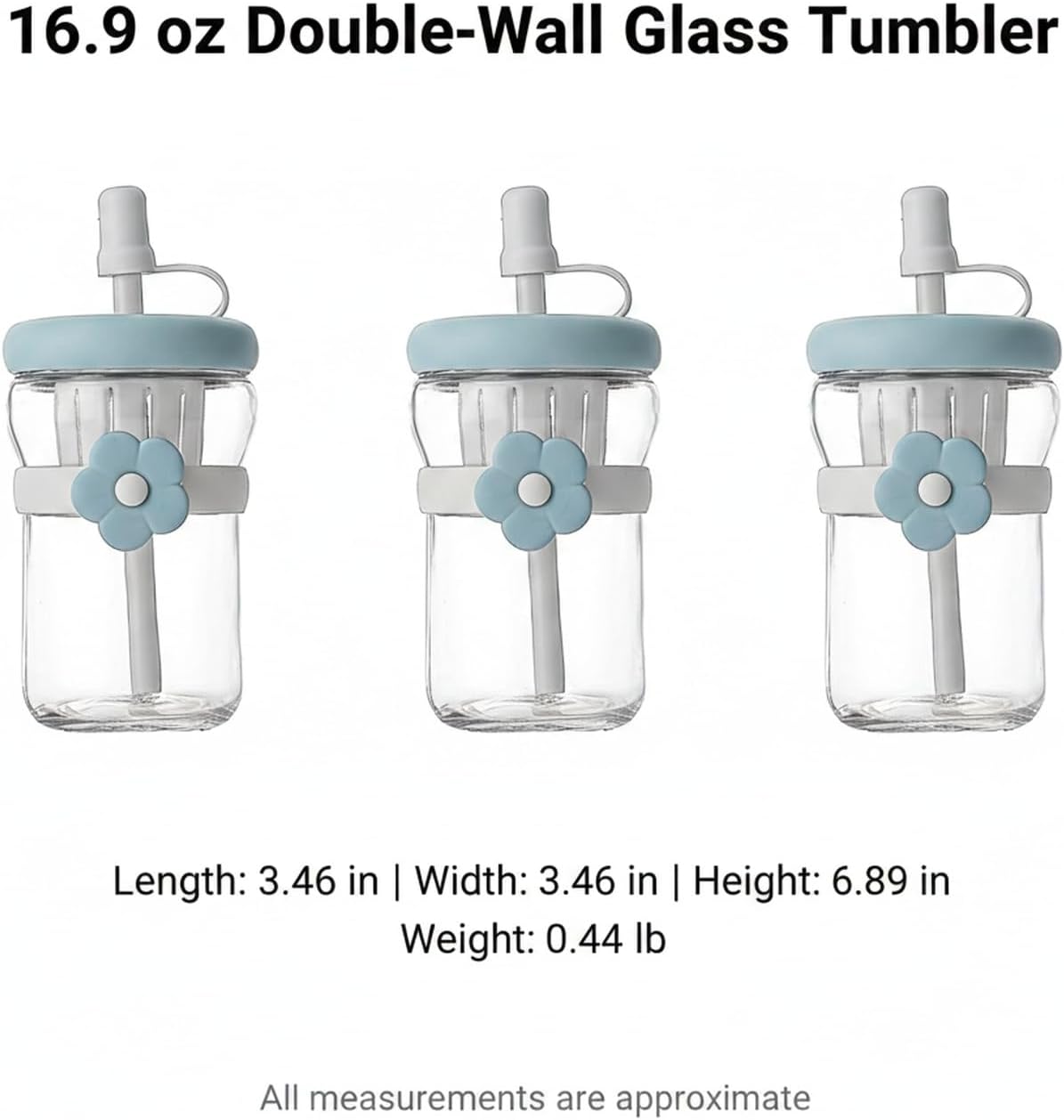 16.9 oz Double-Wall Glass Tumbler with Lid & Straw, Insulated Cup for Hot & Cold Drinks, Fits Cup Holders