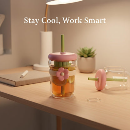 16.9 oz Double-Wall Glass Tumbler with Lid & Straw, Insulated Cup for Hot & Cold Drinks, Fits Cup Holders
