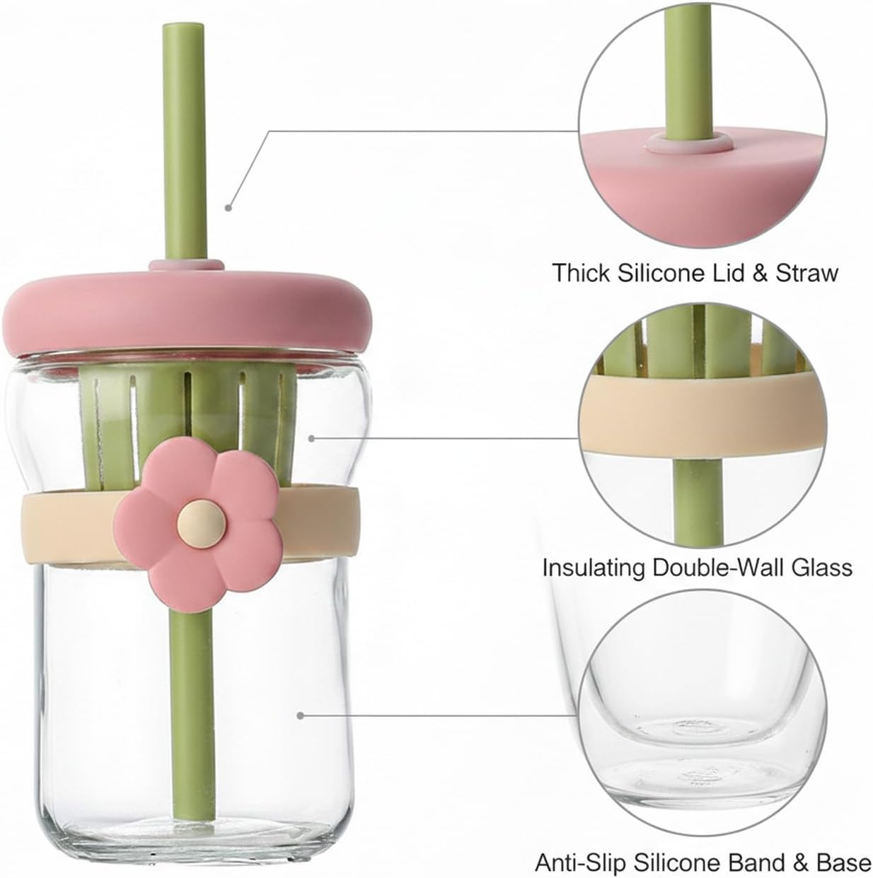 16.9 oz Double-Wall Glass Tumbler with Lid & Straw, Insulated Cup for Hot & Cold Drinks, Fits Cup Holders