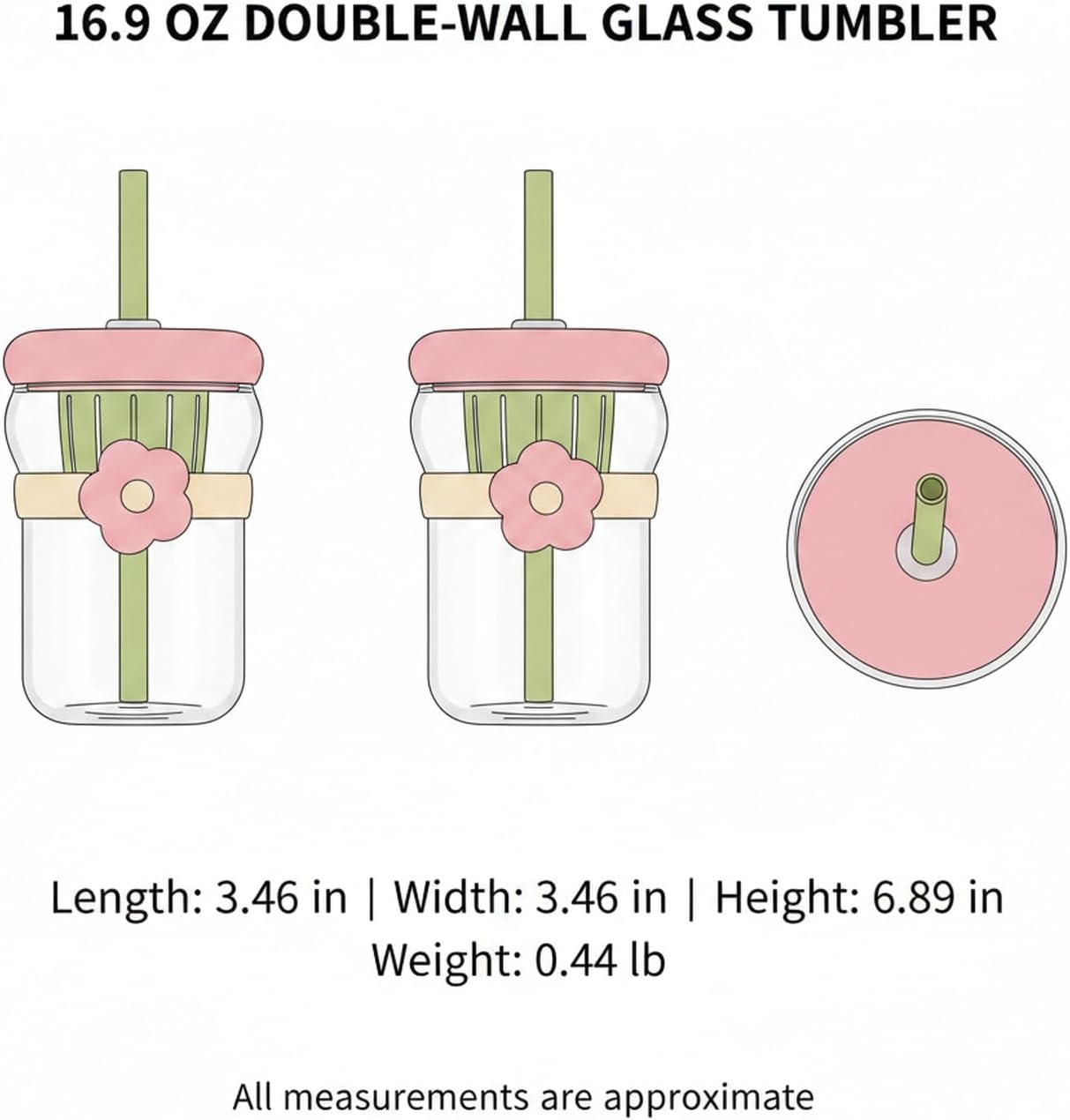 16.9 oz Double-Wall Glass Tumbler with Lid & Straw, Insulated Cup for Hot & Cold Drinks, Fits Cup Holders
