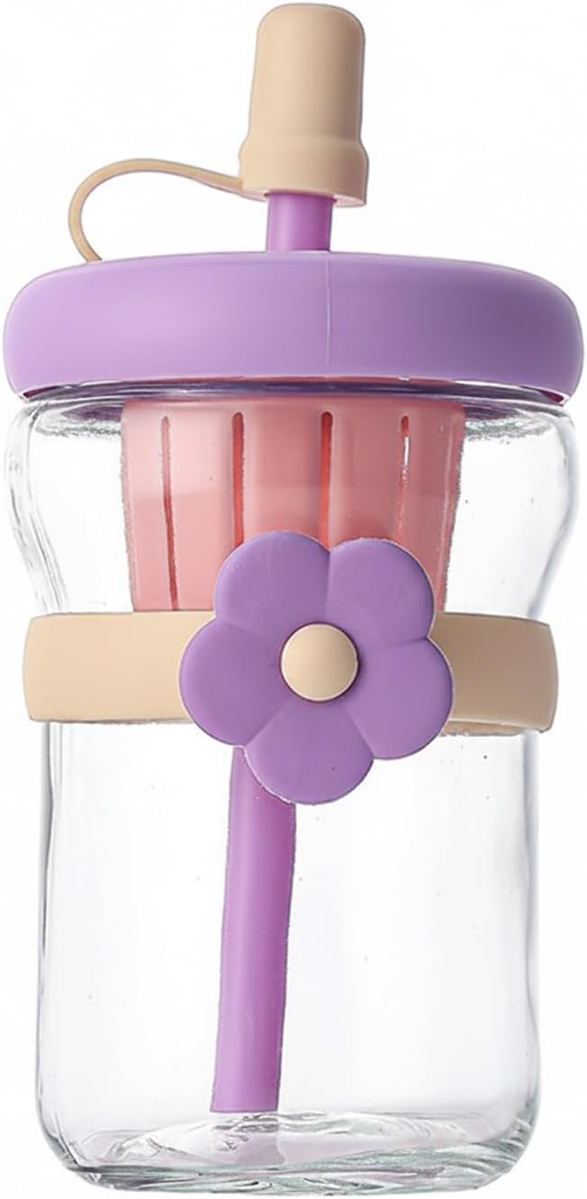 16.9 oz Double-Wall Glass Tumbler with Lid & Straw, Insulated Cup for Hot & Cold Drinks, Fits Cup Holders