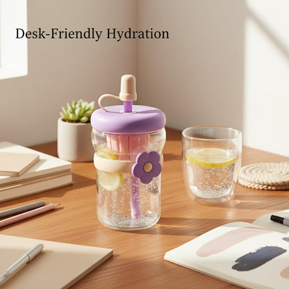 16.9 oz Double-Wall Glass Tumbler with Lid & Straw, Insulated Cup for Hot & Cold Drinks, Fits Cup Holders