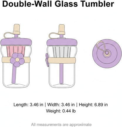 16.9 oz Double-Wall Glass Tumbler with Lid & Straw, Insulated Cup for Hot & Cold Drinks, Fits Cup Holders