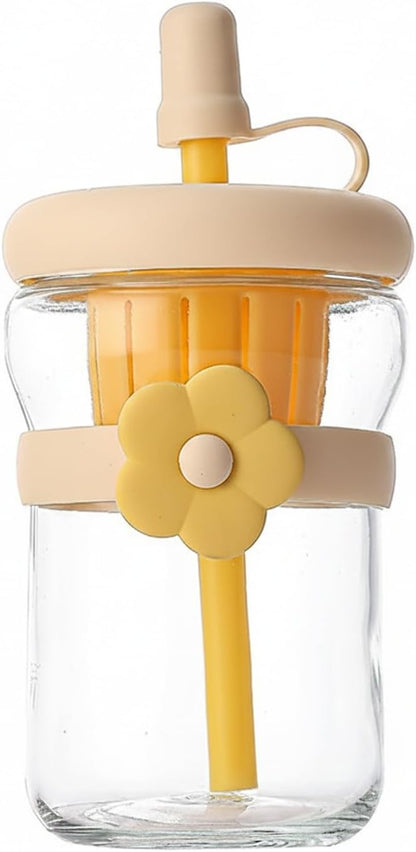 16.9 oz Double-Wall Glass Tumbler with Lid & Straw, Insulated Cup for Hot & Cold Drinks, Fits Cup Holders