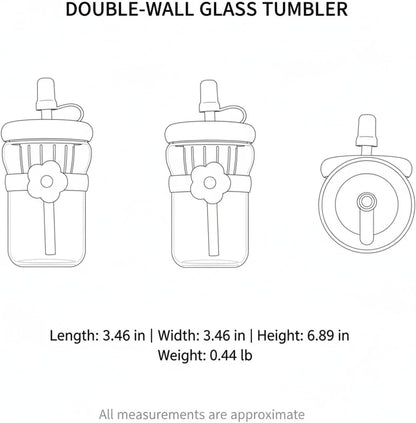 16.9 oz Double-Wall Glass Tumbler with Lid & Straw, Insulated Cup for Hot & Cold Drinks, Fits Cup Holders