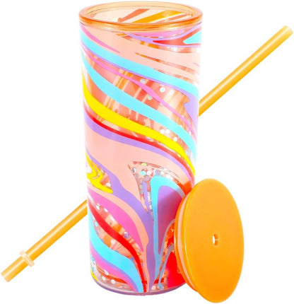 Cute Tumbler Cups with Lid and Straw, Double Wall, 21oz - lines | Insulated Acrylic Cup, Bulk, Durable, Reusable, Gifts