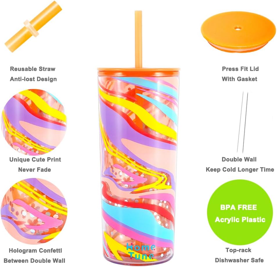 Cute Tumbler Cups with Lid and Straw, Double Wall, 21oz - lines | Insulated Acrylic Cup, Bulk, Durable, Reusable, Gifts