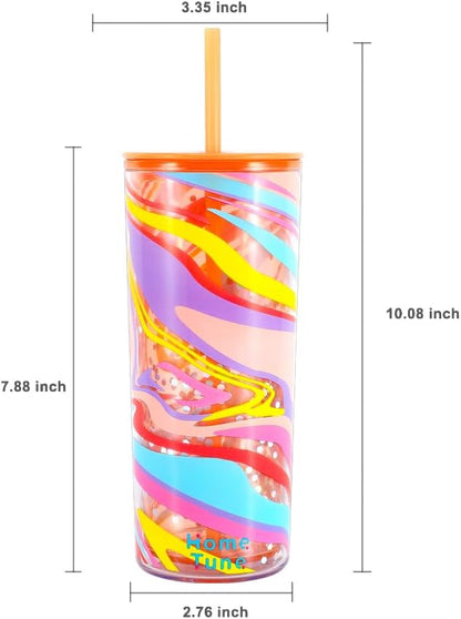 Cute Tumbler Cups with Lid and Straw, Double Wall, 21oz - lines | Insulated Acrylic Cup, Bulk, Durable, Reusable, Gifts