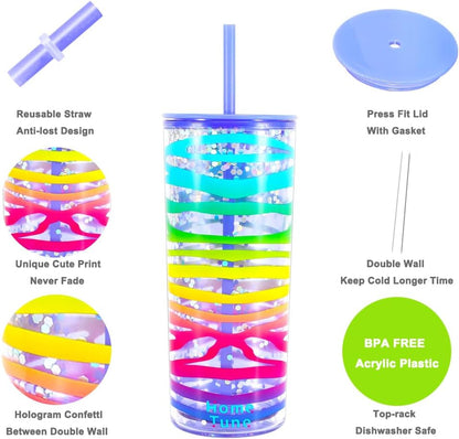 Cute Tumbler Cups with Lid and Straw, Double Wall, 21oz - lines | Insulated Acrylic Cup, Bulk, Durable, Reusable, Gifts