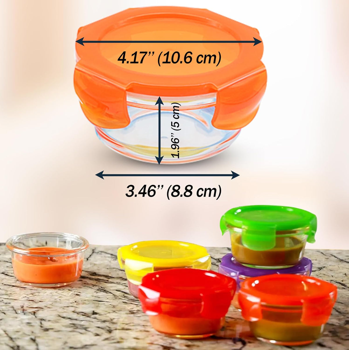 8 Oz Small Glass Food Storage Containers With Lids (6 Pack) - Airtight, Leakproof, BPA Free - 1 Cup Glass Containers with Lids for Sauce, Meal Prep - Reusable, Dishwasher, Microwave, & Freezer Safe