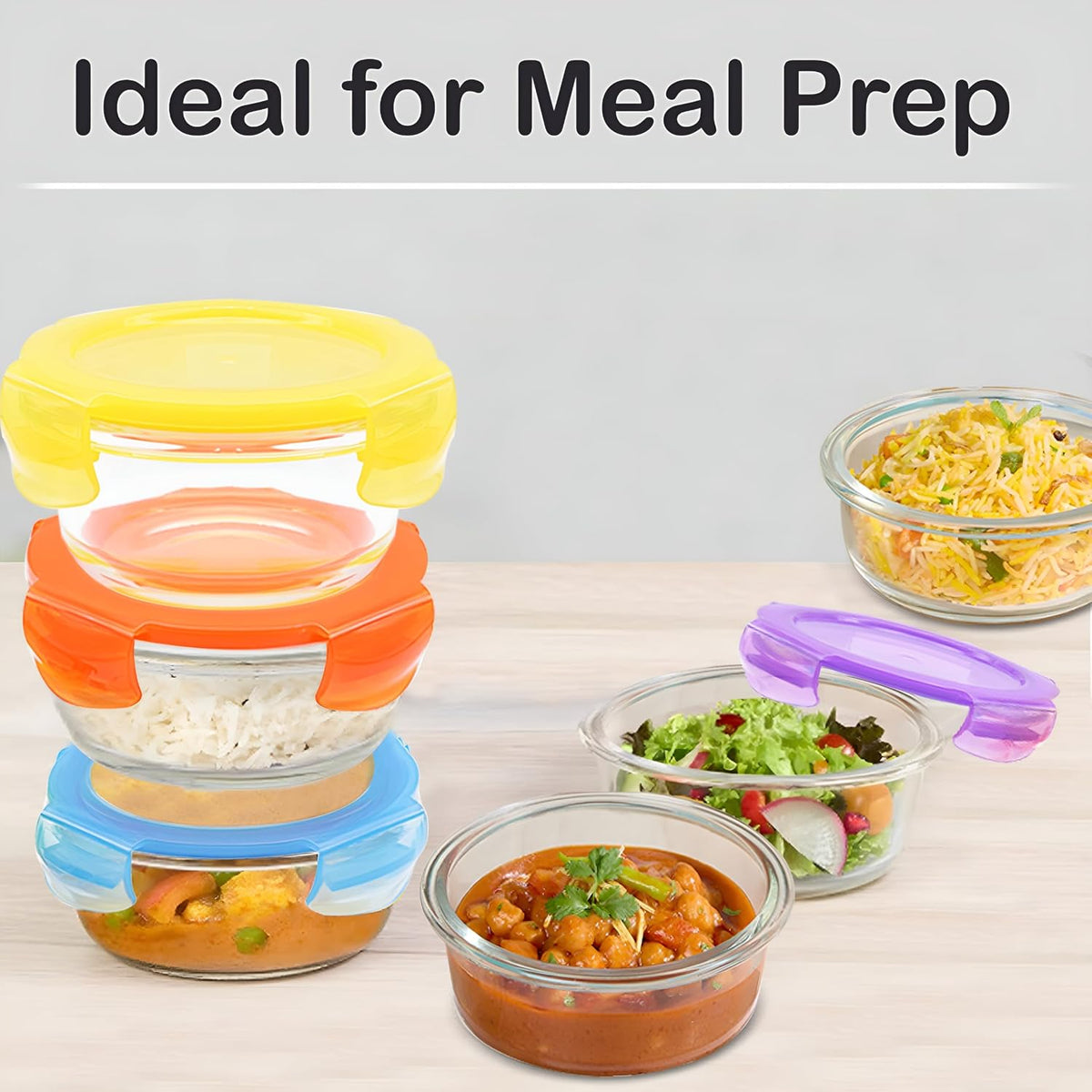 8 Oz Small Glass Food Storage Containers With Lids (6 Pack) - Airtight, Leakproof, BPA Free - 1 Cup Glass Containers with Lids for Sauce, Meal Prep - Reusable, Dishwasher, Microwave, & Freezer Safe