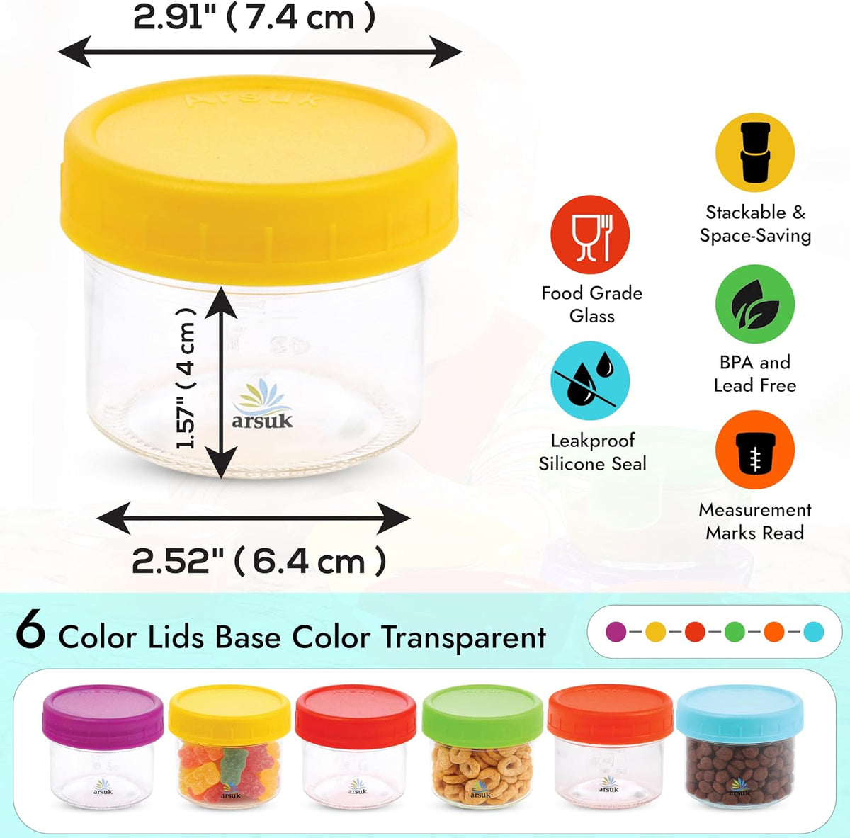 8 Oz Small Glass Food Storage Containers With Lids (6 Pack) - Airtight, Leakproof, BPA Free - 1 Cup Glass Containers with Lids for Sauce, Meal Prep - Reusable, Dishwasher, Microwave, & Freezer Safe