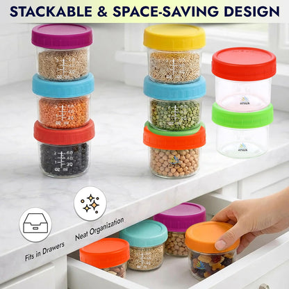 8 Oz Small Glass Food Storage Containers With Lids (6 Pack) - Airtight, Leakproof, BPA Free - 1 Cup Glass Containers with Lids for Sauce, Meal Prep - Reusable, Dishwasher, Microwave, & Freezer Safe