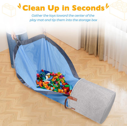 XXL Toy Storage Organizer with Play Mat – 15" x 15" x 16" Storage Bin for Kids Playroom, Foldable Fabric Bag and Basket for Nursery (Gray)