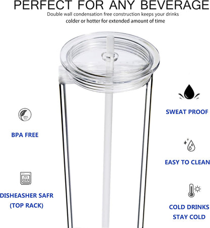 24 oz Clear Tumblers with Lid and Straw, 3 Pack Plastic Tumblers, Reusable Double Wall Insulated Cups for Travel,Parties, Birthdays,Gifts(3, Transparent+Black+Green)