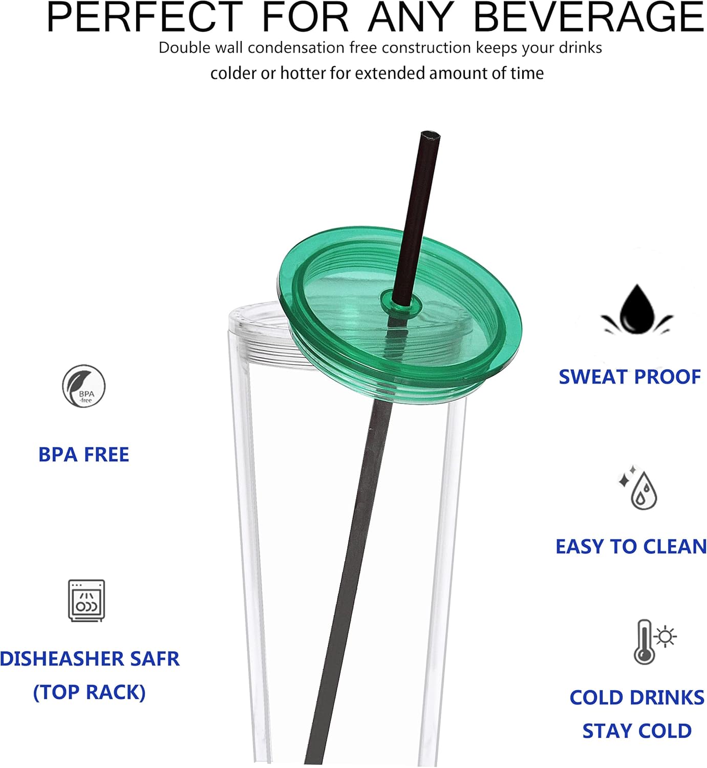 24 oz Clear Tumblers with Lid and Straw, 3 Pack Plastic Tumblers, Reusable Double Wall Insulated Cups for Travel,Parties, Birthdays,Gifts(3, Transparent+Black+Green)