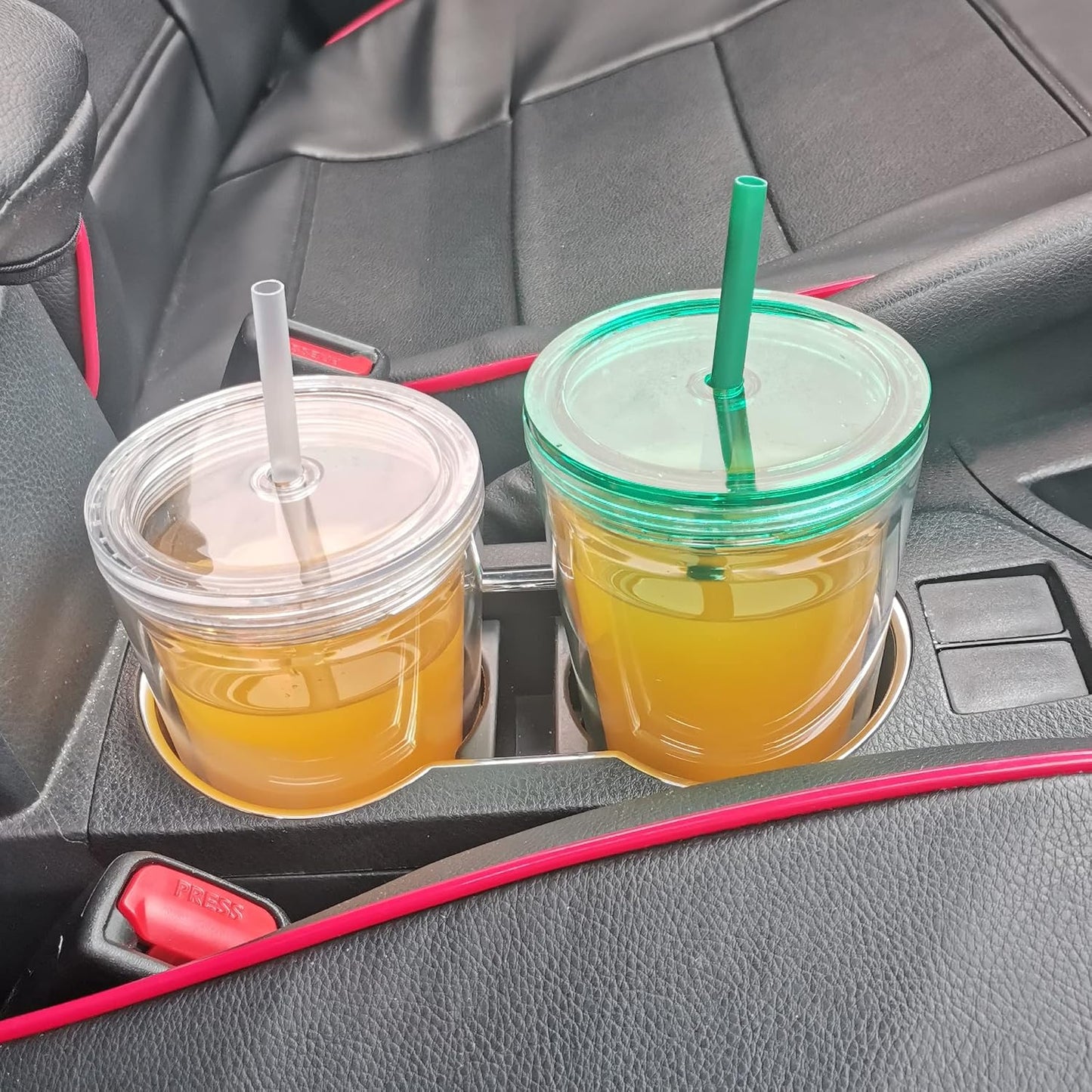 24 oz Clear Tumblers with Lid and Straw, 3 Pack Plastic Tumblers, Reusable Double Wall Insulated Cups for Travel,Parties, Birthdays,Gifts(3, Transparent+Black+Green)