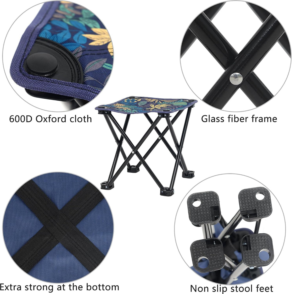 Portable Folding Camping Stool Outdoor Camping Lightweight Samll Chair for Fishing Hiking Gardening and Beach with Carry Bag (Medium Blue -1)