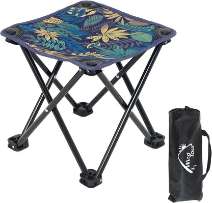 Portable Folding Camping Stool Outdoor Camping Lightweight Samll Chair for Fishing Hiking Gardening and Beach with Carry Bag (Medium Blue -1)