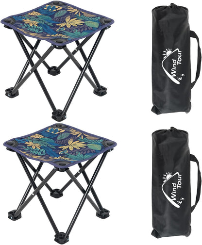 Portable Folding Camping Stool Outdoor Camping Lightweight Samll Chair for Fishing Hiking Gardening and Beach with Carry Bag (Medium Blue -1)