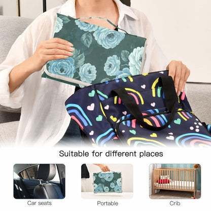 Teal Rose Design Portable Diaper Changing Pad for Family