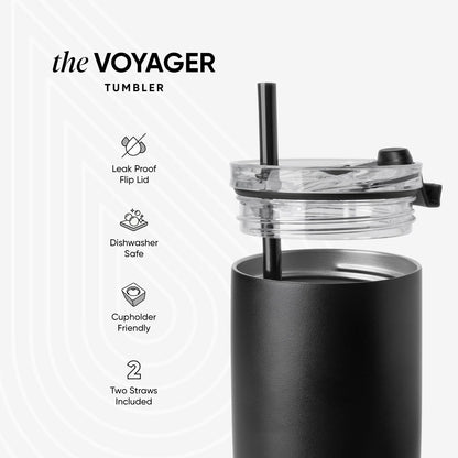 Travel Coffee Mug with Lid | 16oz | Blue | Voyager Coffee Cup, Coffee Tumbler for Hot & Iced Drinks | Insulated Stainless Steel Travel Mug | Blue Dune