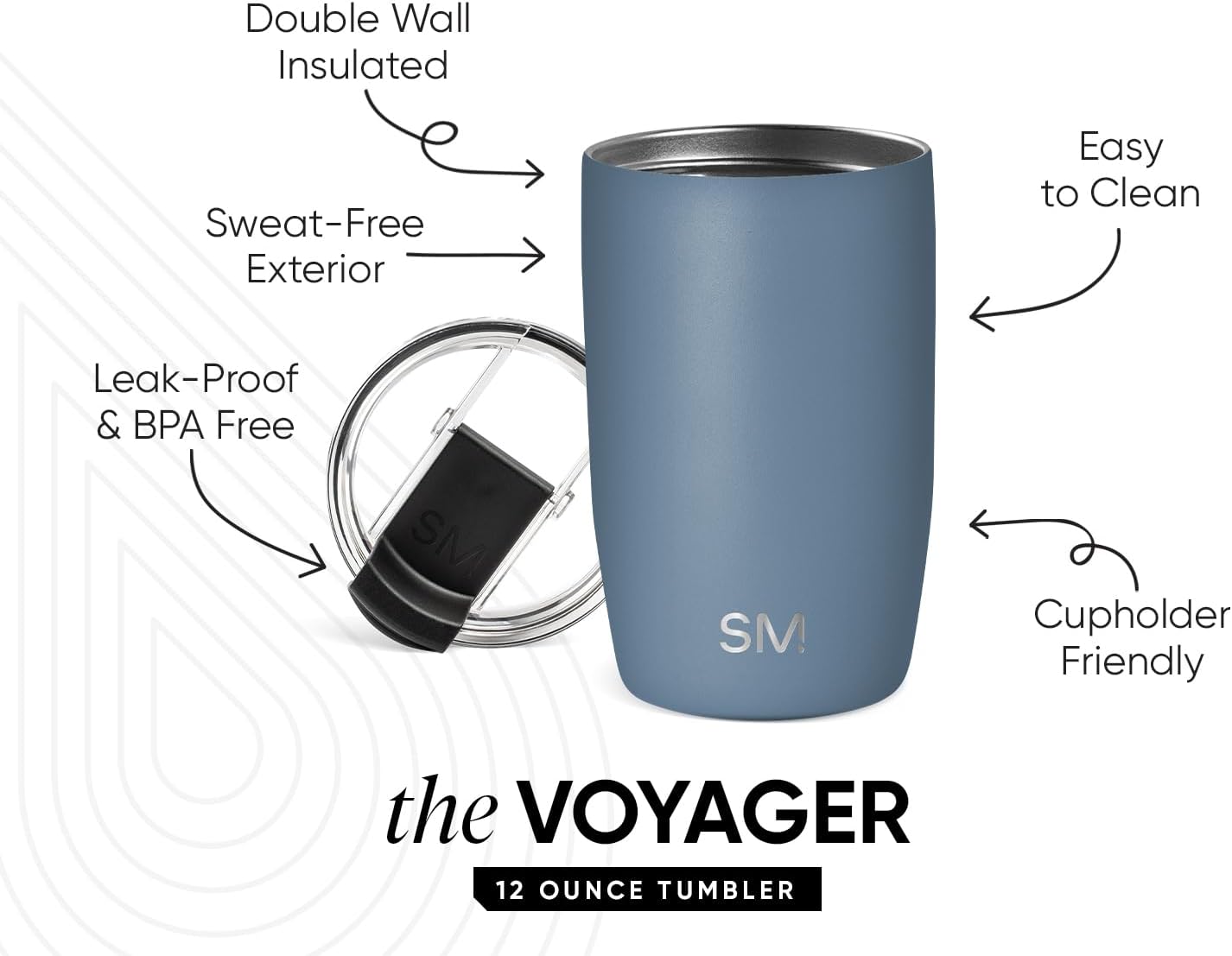 Travel Coffee Mug with Lid | 16oz | Blue | Voyager Coffee Cup, Coffee Tumbler for Hot & Iced Drinks | Insulated Stainless Steel Travel Mug | Blue Dune