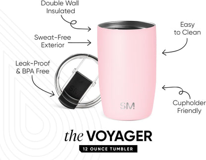 Travel Coffee Mug with Lid | 16oz | Blue | Voyager Coffee Cup, Coffee Tumbler for Hot & Iced Drinks | Insulated Stainless Steel Travel Mug | Blue Dune