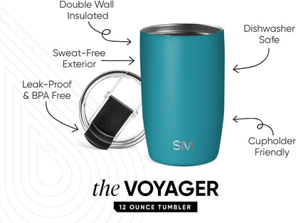 Travel Coffee Mug with Lid | 16oz | Blue | Voyager Coffee Cup, Coffee Tumbler for Hot & Iced Drinks | Insulated Stainless Steel Travel Mug | Blue Dune