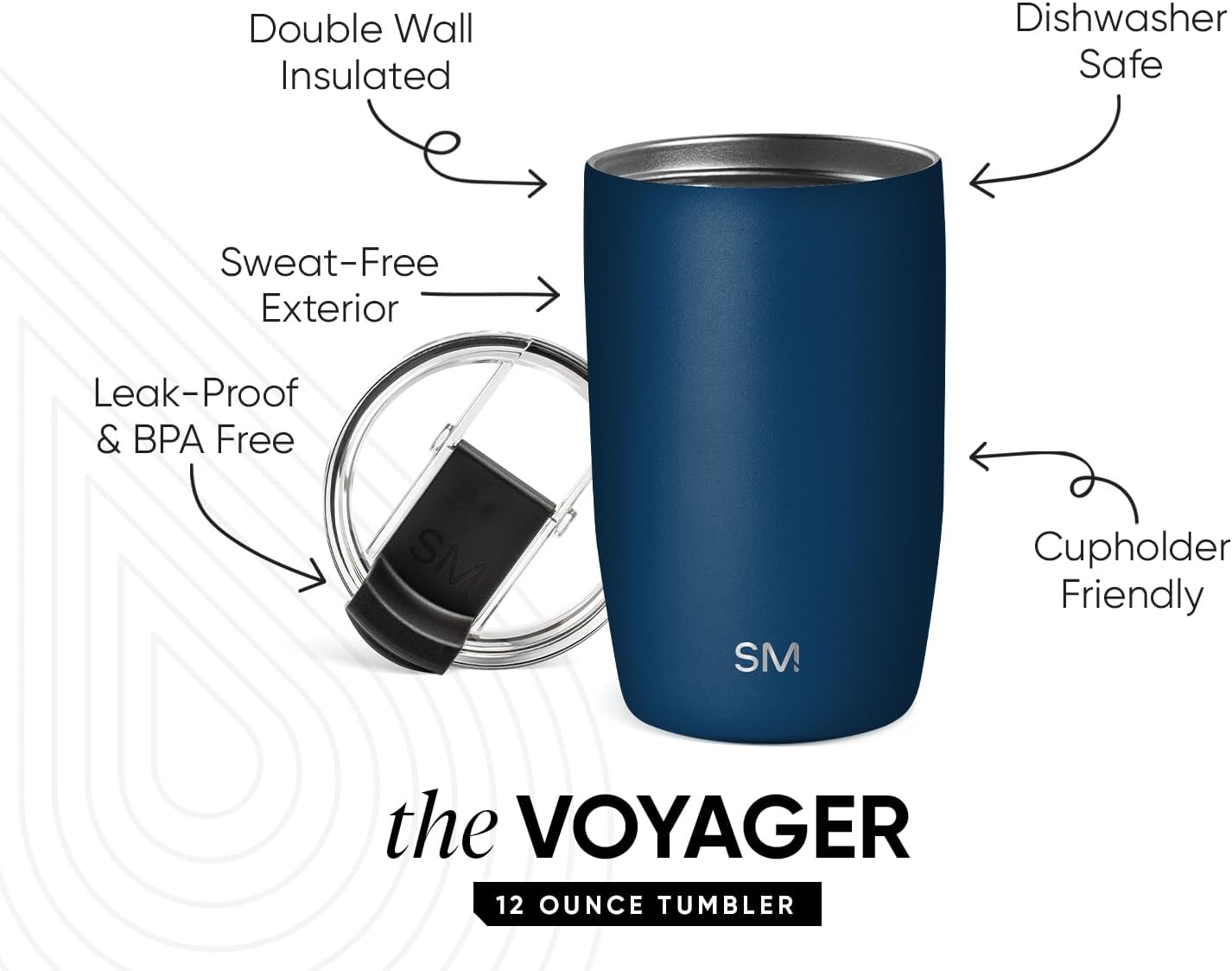 Travel Coffee Mug with Lid | 16oz | Blue | Voyager Coffee Cup, Coffee Tumbler for Hot & Iced Drinks | Insulated Stainless Steel Travel Mug | Blue Dune