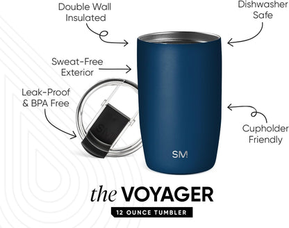 Travel Coffee Mug with Lid | 16oz | Blue | Voyager Coffee Cup, Coffee Tumbler for Hot & Iced Drinks | Insulated Stainless Steel Travel Mug | Blue Dune