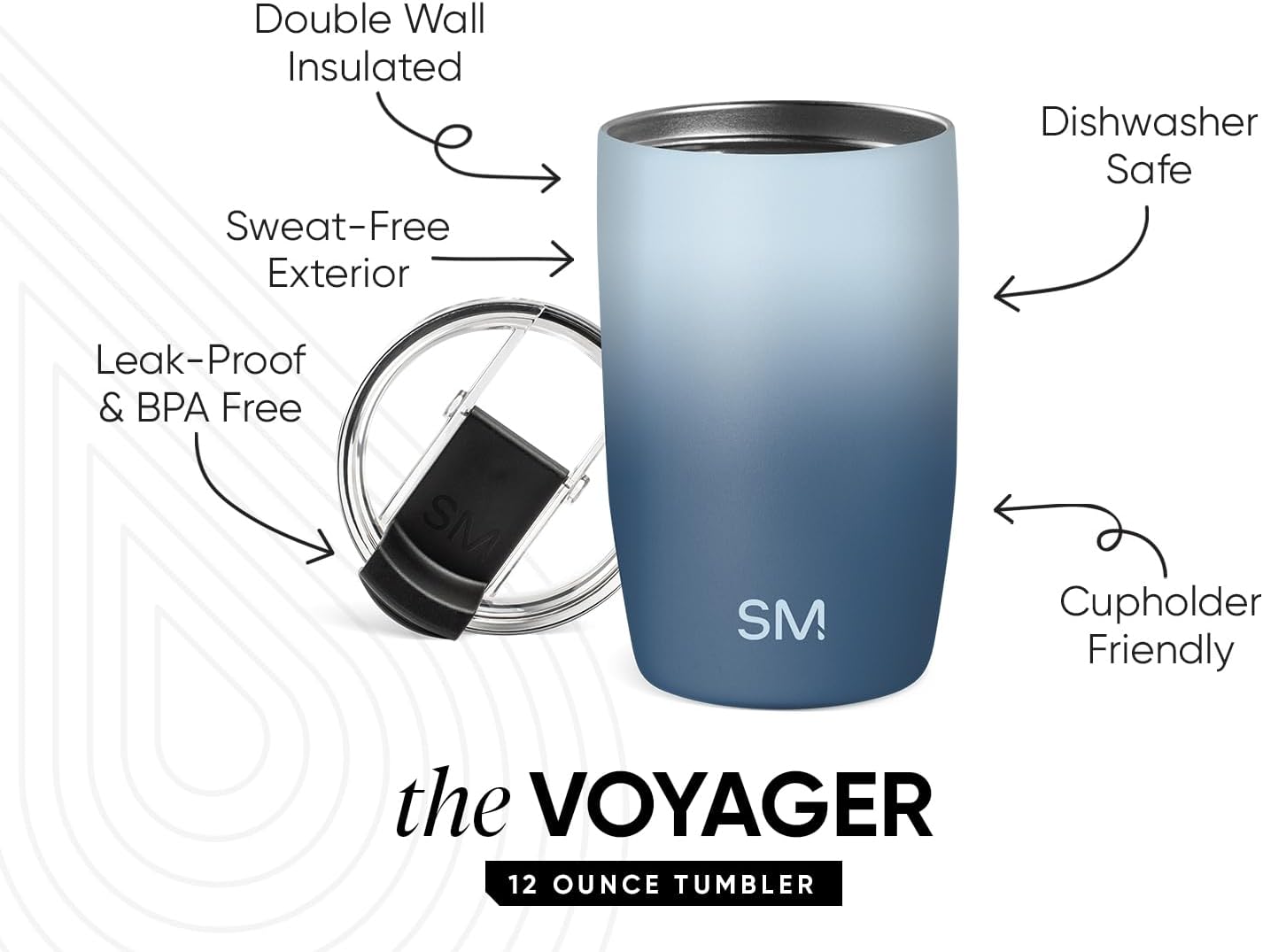Travel Coffee Mug with Lid | 16oz | Blue | Voyager Coffee Cup, Coffee Tumbler for Hot & Iced Drinks | Insulated Stainless Steel Travel Mug | Blue Dune