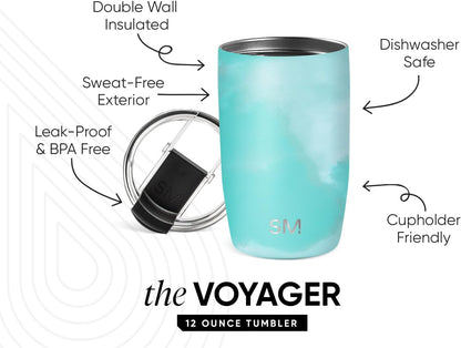 Travel Coffee Mug with Lid | 16oz | Blue | Voyager Coffee Cup, Coffee Tumbler for Hot & Iced Drinks | Insulated Stainless Steel Travel Mug | Blue Dune