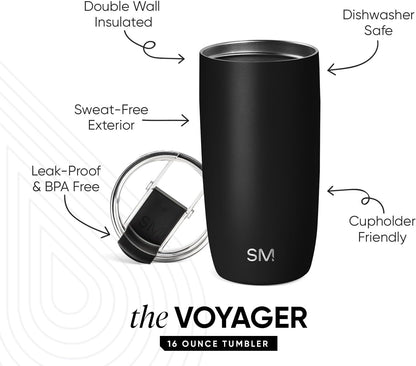 Travel Coffee Mug with Lid | 16oz | Blue | Voyager Coffee Cup, Coffee Tumbler for Hot & Iced Drinks | Insulated Stainless Steel Travel Mug | Blue Dune