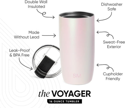 Travel Coffee Mug with Lid | 16oz | Blue | Voyager Coffee Cup, Coffee Tumbler for Hot & Iced Drinks | Insulated Stainless Steel Travel Mug | Blue Dune